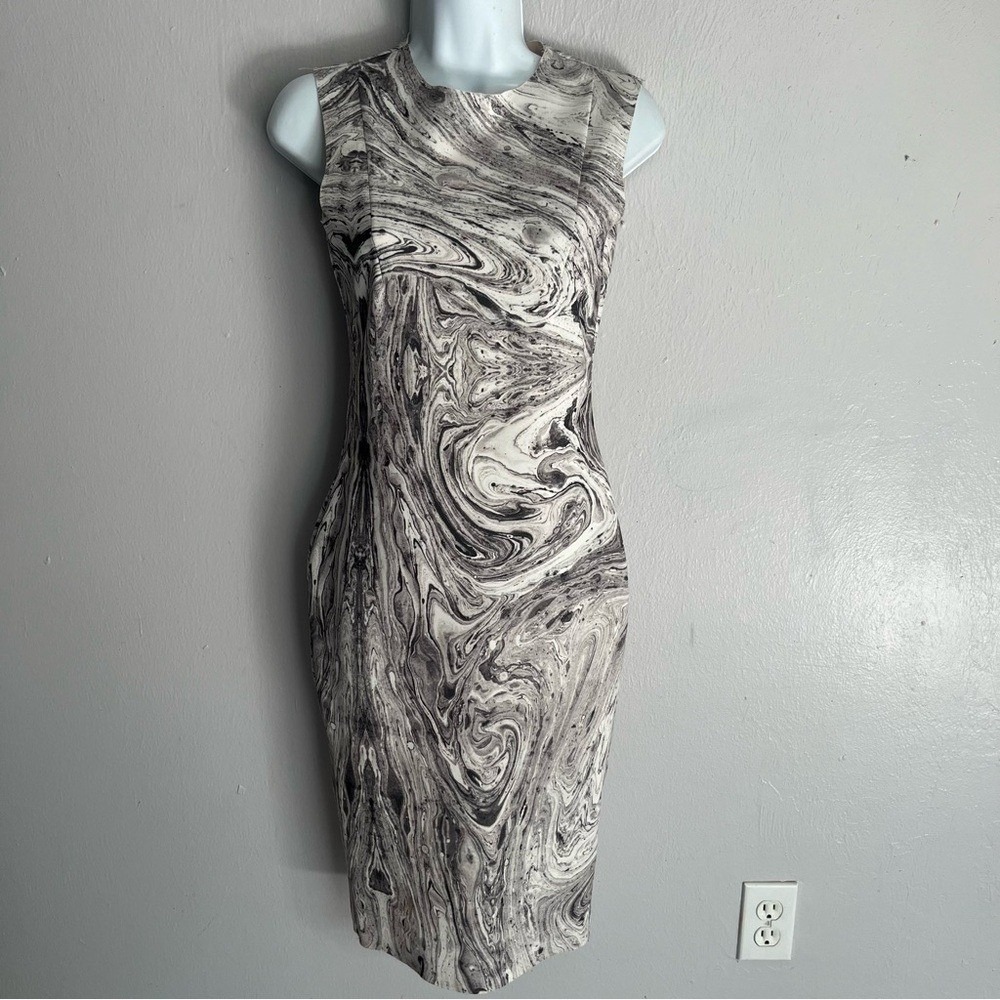 Zara Bloggers Favorite Marblee Printed Midi Scuba Dress Small - Picture 10 of 16